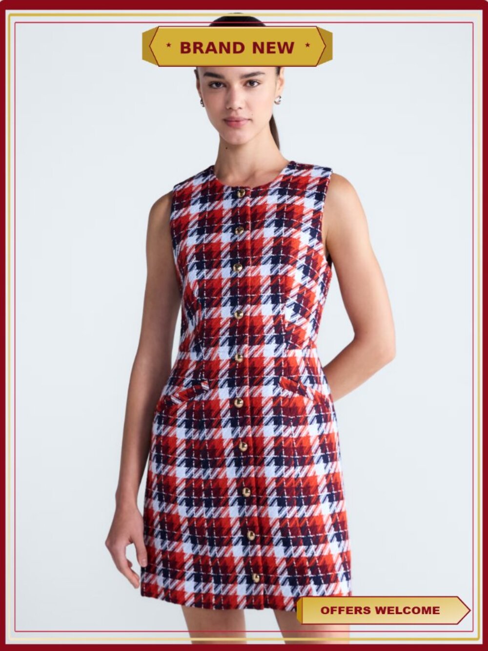 Sleeveless Tweed Mini Dress Workwear Layering